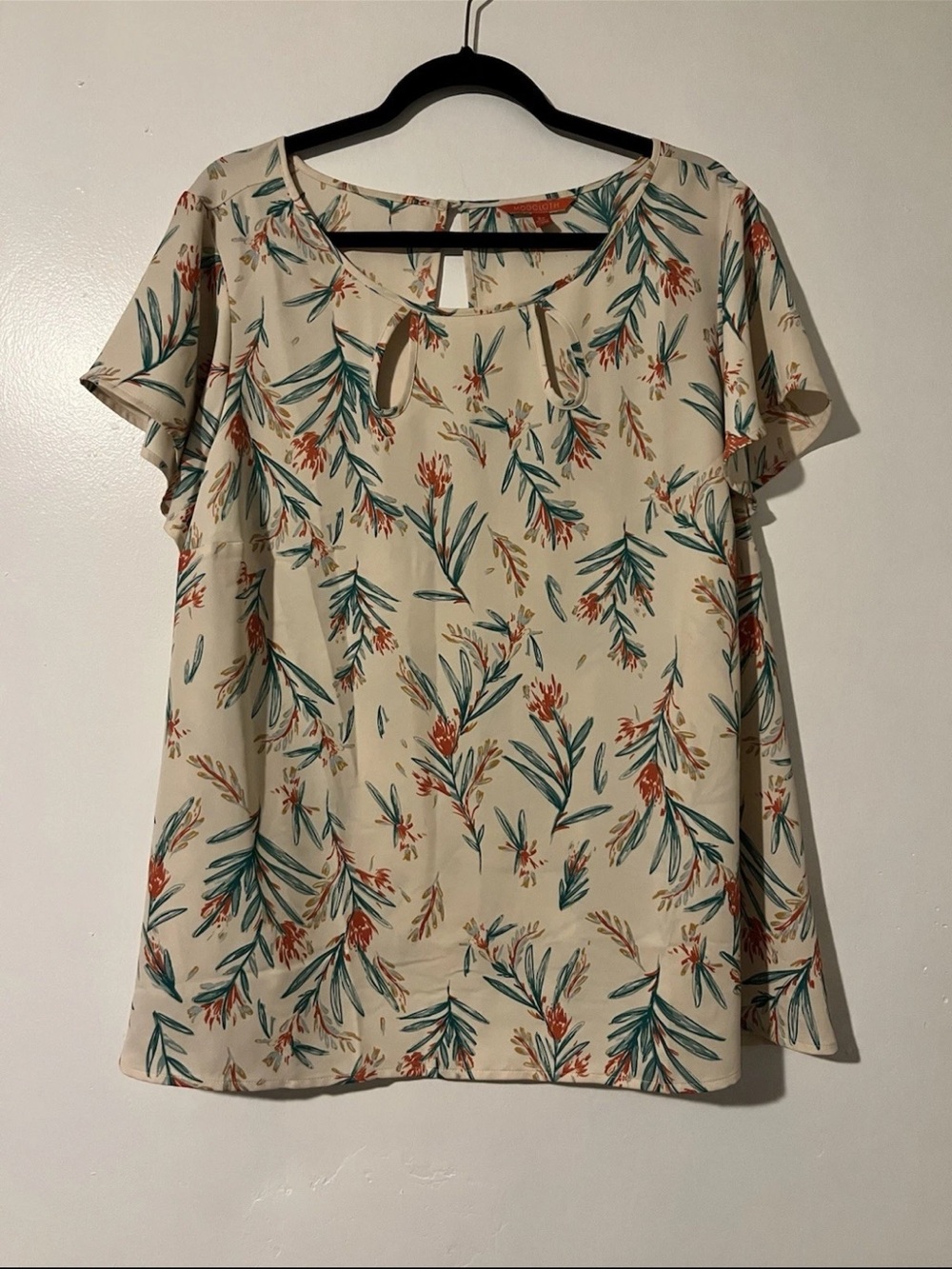 Modcloth Cream Blouse with Green & Rust Floral Print
